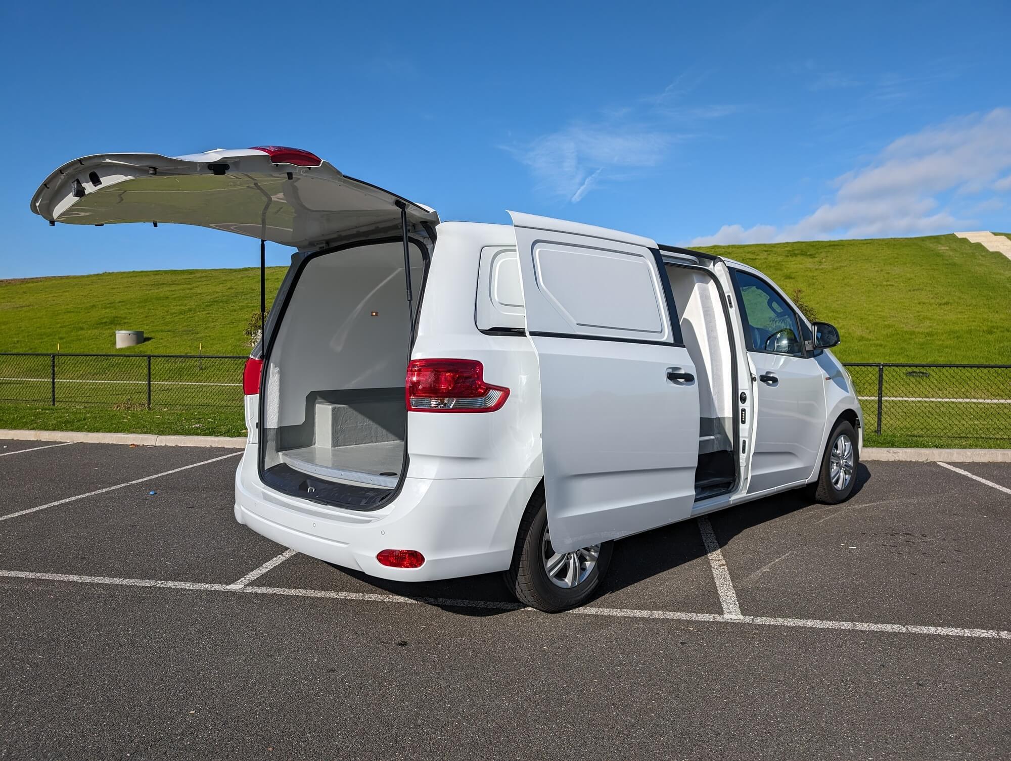 Refrigerated van cargo floor viewed through the open rear doors