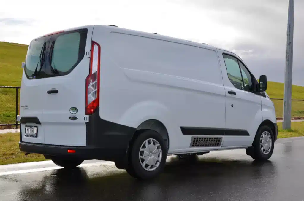 Refrigerated Ford Transit Custom van, rear three-quarter view