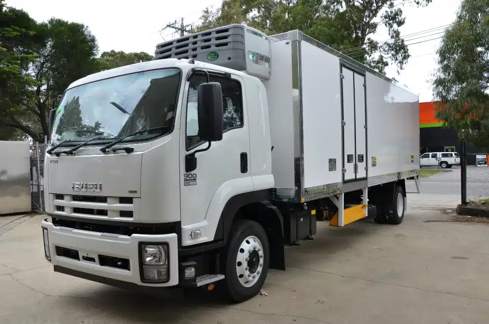 Isuzu truck with a long Tranzfreeze refrigerated body