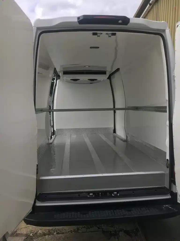 Iveco Daily refrigerated van with the rear doors open