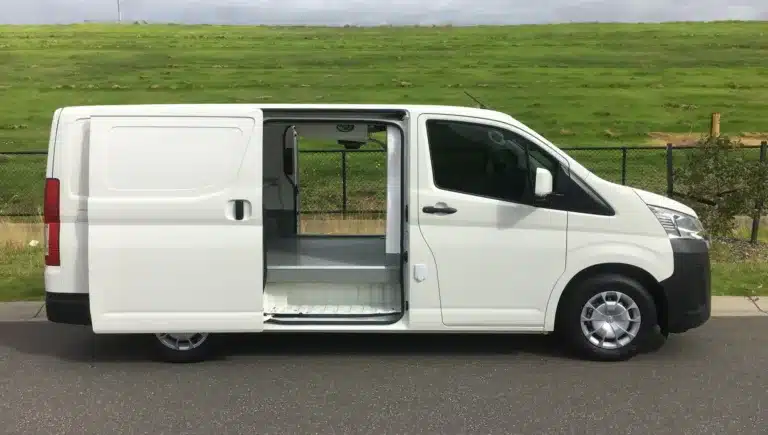 Refrigerated Toyota HiAce LWB van with the side door open