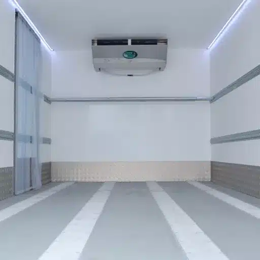 Refrigerated truck body interior with a sealed floor and evaporator unit