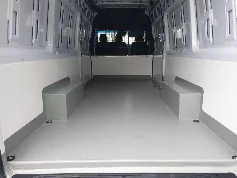 Florist floor fitted in a Mercedes-Benz Sprinter refrigerated van
